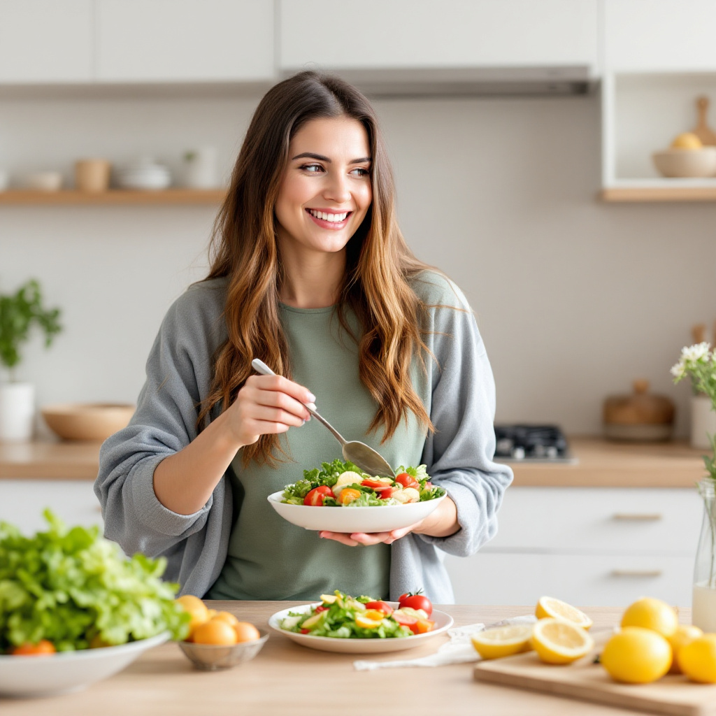 woman eating salad