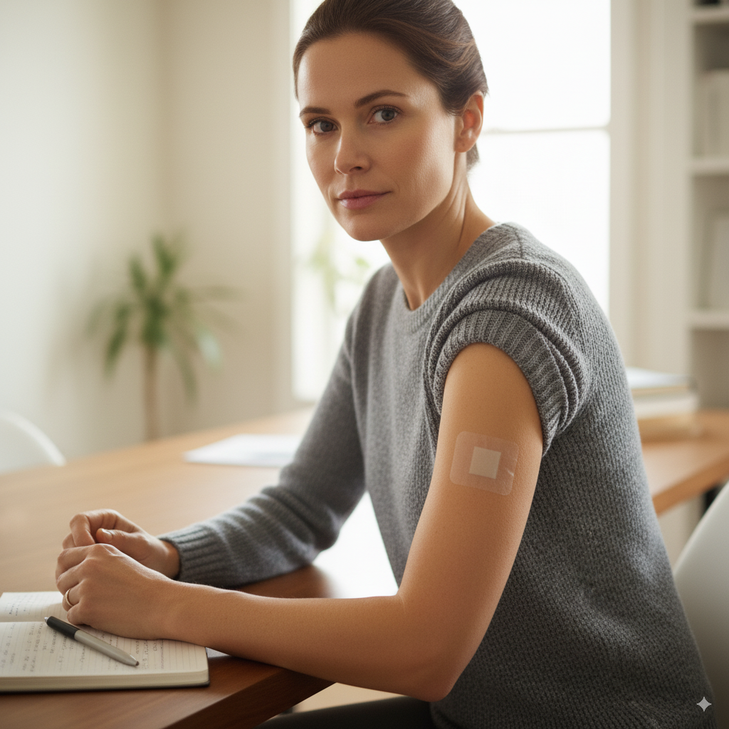 woman wearing nicotine patch